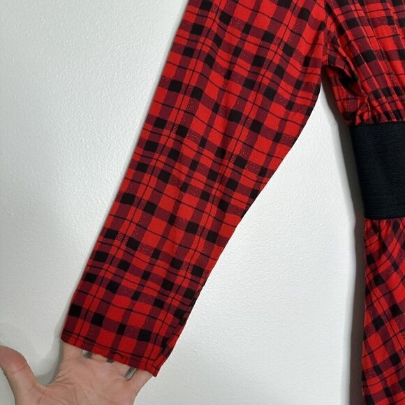 Vintage Clues Collection Shirtdress Plaid Long Sleeve Red Black Pockets - Picture 7 of 16